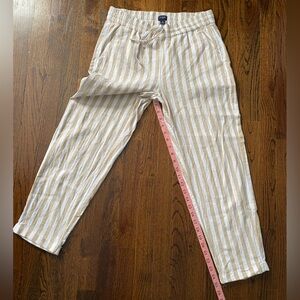J.Crew- Linen Cotton striped casual straight leg pants cuffed hem pockets size 6